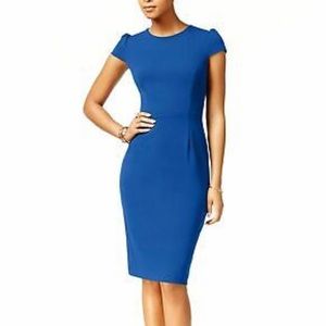 Jersey Johnson Puff Sleeve Scuba Dress in Blue